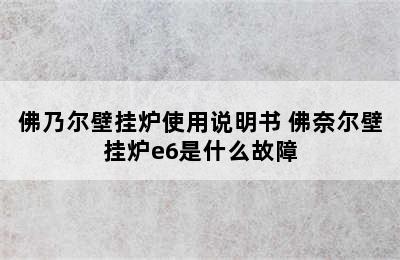 佛乃尔壁挂炉使用说明书 佛奈尔壁挂炉e6是什么故障